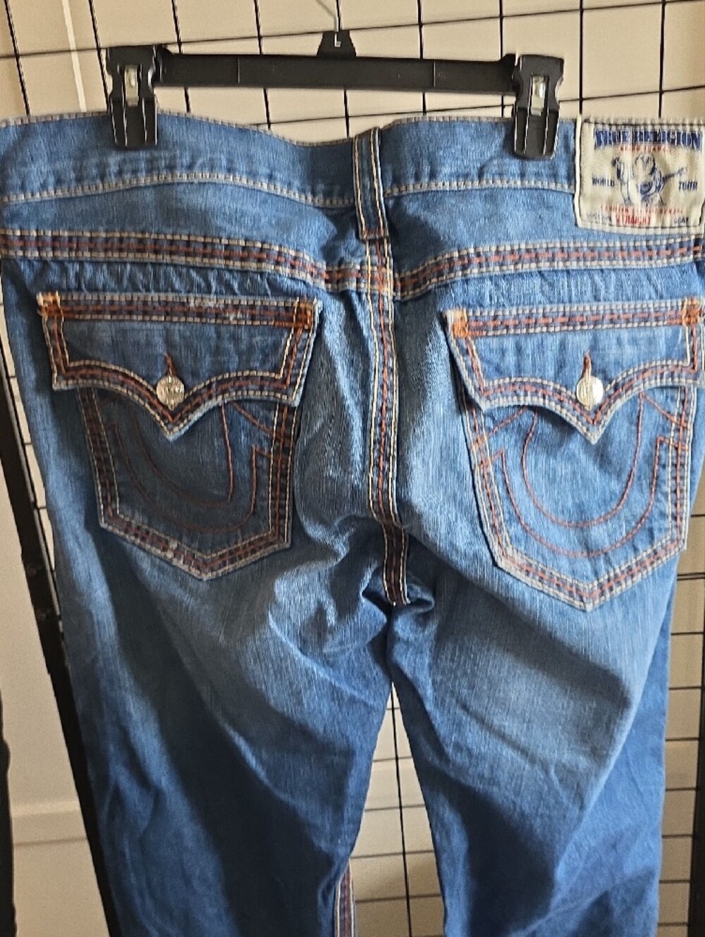 True Religion Men's Blue Denim Jeans with Contrast Stitching - Picture 8 of 13